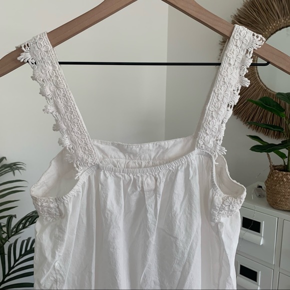 Shabby Chic Boho White Crochet Lace Trim Cotton Trapeze Shift Dress Medium - Picture 9 of 11
